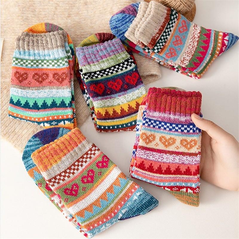5 Pairs Winter Warm Wool Socks Thick Knit Soft Cozy Socks Boots Socks for Women