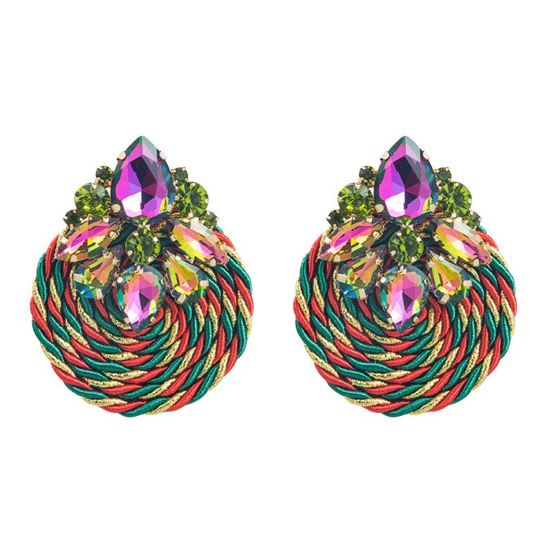 Fashionable Geometric-shaped Glass Beaded Elastic Thread Woven Earrings - Eye-catching Accessories