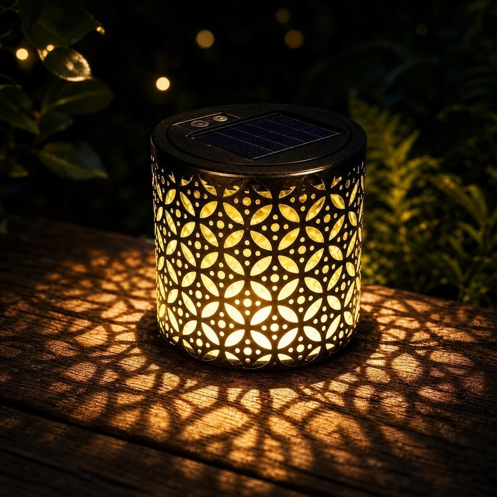 Solar Powered Outdoor Decorative Lantern for Garden Patio Yard Balcony Waterproof Metal Patterned Ambient Lighting