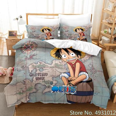 One Piece Luffy Boy 3dílná sada povlečení Povlak na polštář Anime Ložní prádlo Kreslený 3D Potisk Děti Dospělí Dítě Kluci Přikrývka Povlak na peřinu Dárek
