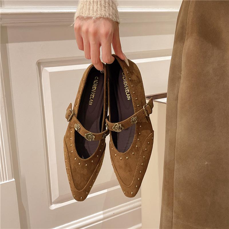 

Fashion Single Shoes Women s Autumn New Fashion Personality Rivet Inside Heightened Pointed Toe Mary Jane Shoes 35 коричневый