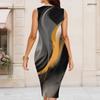 Women Plus Size Round Neck Sleeveless Gradient Printed Bodycon Midi Dress