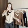 Plus Size V-neck Drawstring Patchwork Knitwear - Versatile 2025 Autumn/Winter Slimming Two-Piece for Women