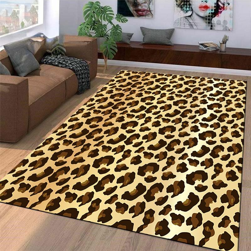 Leopard Print Pattern Carpet in Brown and Black, Animal Motif Stylish Home Decor Rug Suitable for use as an anti-slip for room and bedroom sofas