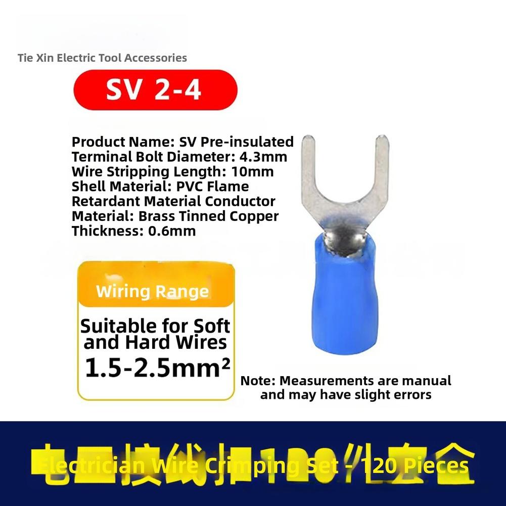 120pcs/set Fire Resistant Electrical Wiring Terminals U Y Type Fork Insulated Tubular Crimp Terminals Wire Cable Butt Connectors