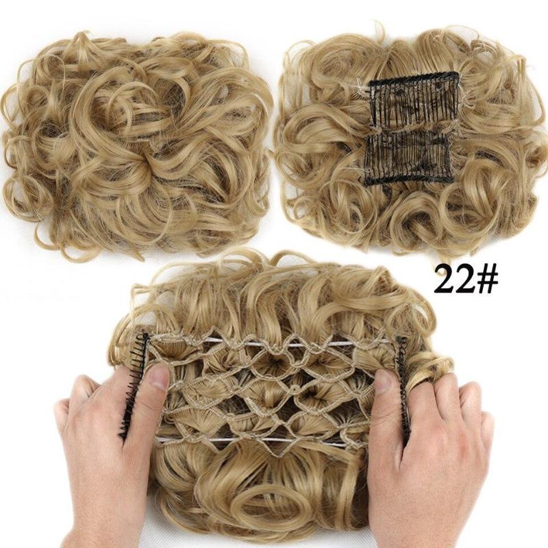 Synthetic Hair Bun Comb Clip In Messy Curly Chignon Elastic Band Scrunchies Hair Pieces Extension For Women Black Brown