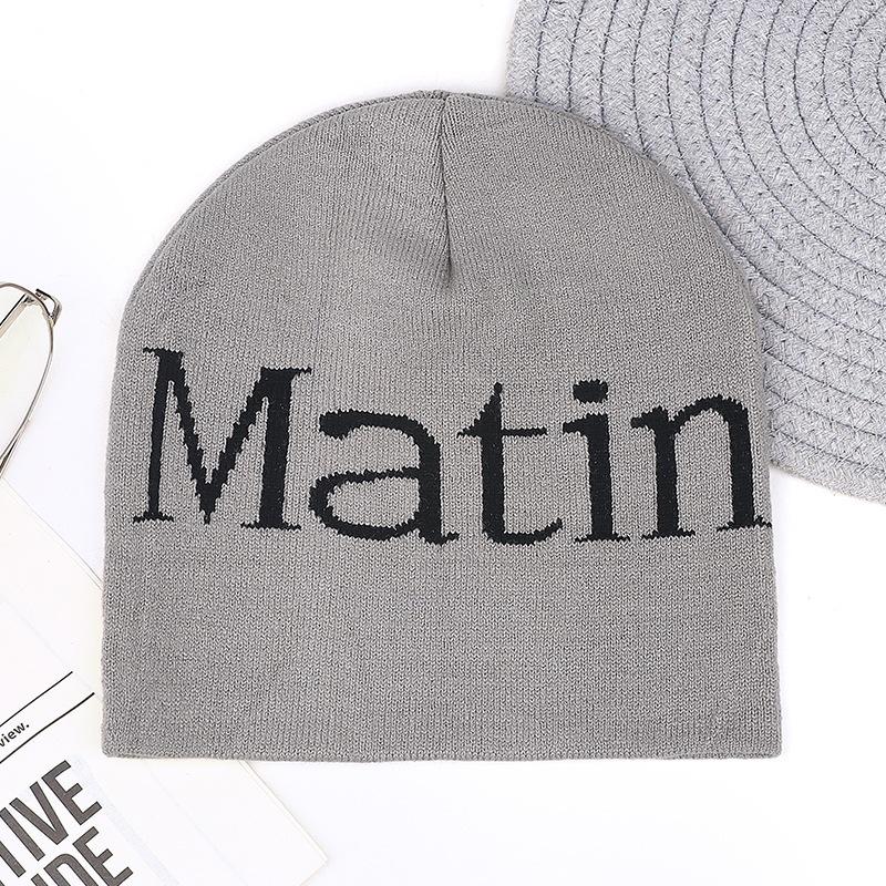 Wool hat autumn and winter letter black men and women versatile warm new street knitted hat trendy gray cold hat