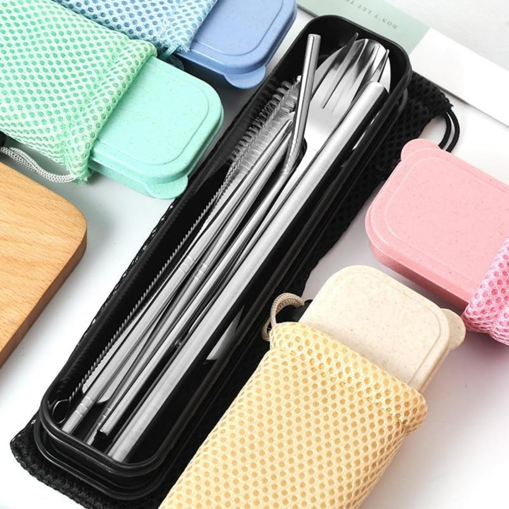 Portable Silverware Set With Case Stainless Steel Design Durable Mirror Polished Smooth Easy To Carry For Outdoor Camping Picnic Include Utensils