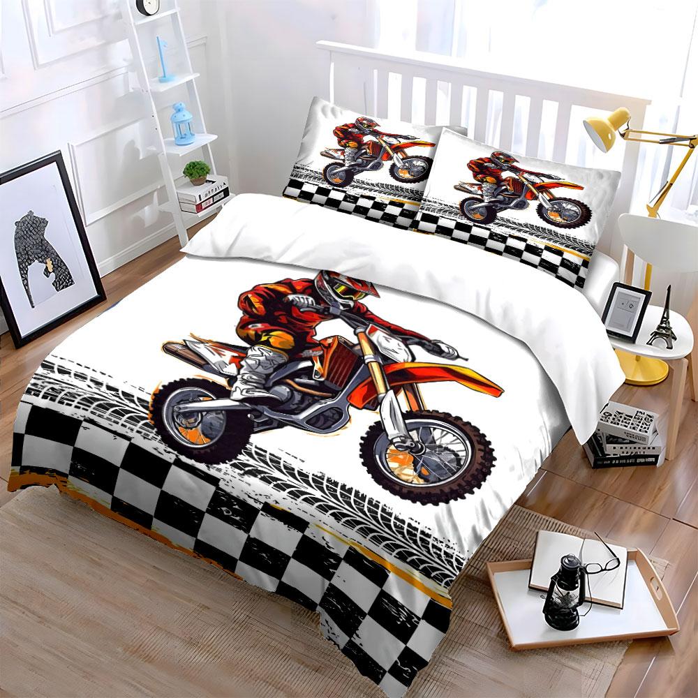 Racer Reiten Motocross Bike Springen Druck Bettwäsche Set 1 Bettbezug 2 Kissenbezüge Für Erwachsene und Kinder Luxus Geschenk Vollgröße