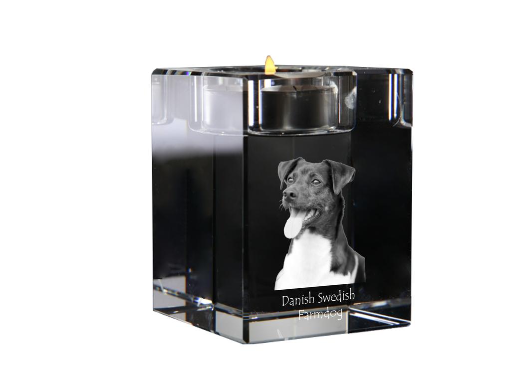 Danish Swedish Farmdog – Candle holder with dog photo, crystal tealight holder | Art-Dog