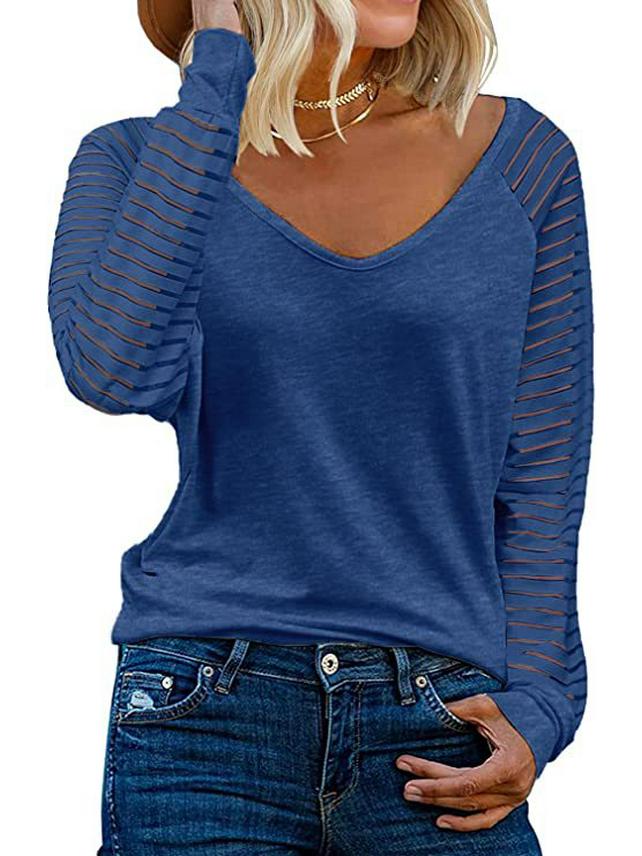 New Women's Patchwork Long Sleeve Striped Casual Loose Top