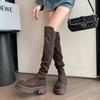 Platform Knee High Boots for Women Autumn Winter Slip On Leather Boots Woman Elastic Thick Soled Over Knee Botas