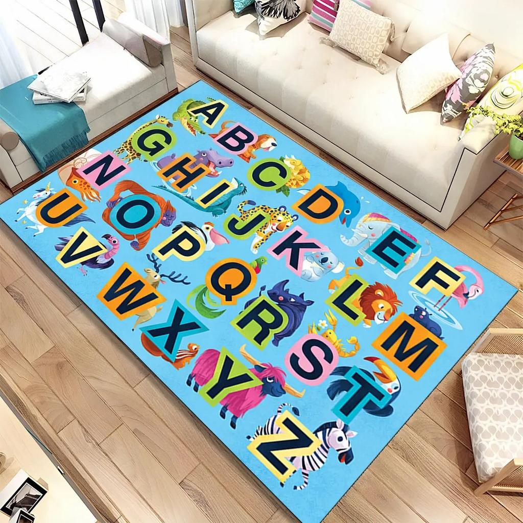 Tappeto Giocoso per Bambini con Alfabeto, Tappeto per Area Gioco, Tappeto per Soggiorno, Camera da Letto, Divano, Tappetino Antiscivolo