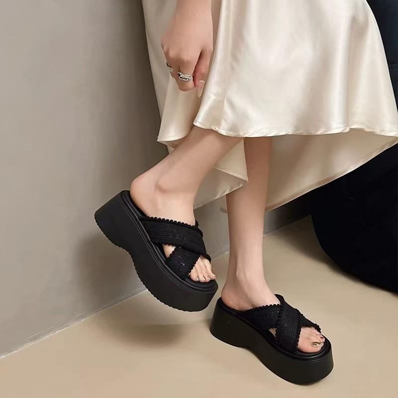 New summer outerwear muffin thick-soled heightened cross-over cool slippers women's beach sandals