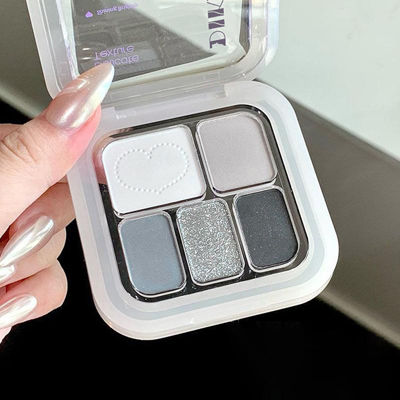 5 Color Punk Smokey Eye Makeup Eyeshadow Palette Silvery White Cement Gray Dark Black Matte & Shimmer Lasting Party Makeup
