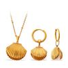 Three-dimensional Imitation Pearl Design Scallop Necklace and Earrings Accessories 18K Gold Plated Shell Set Jewelry