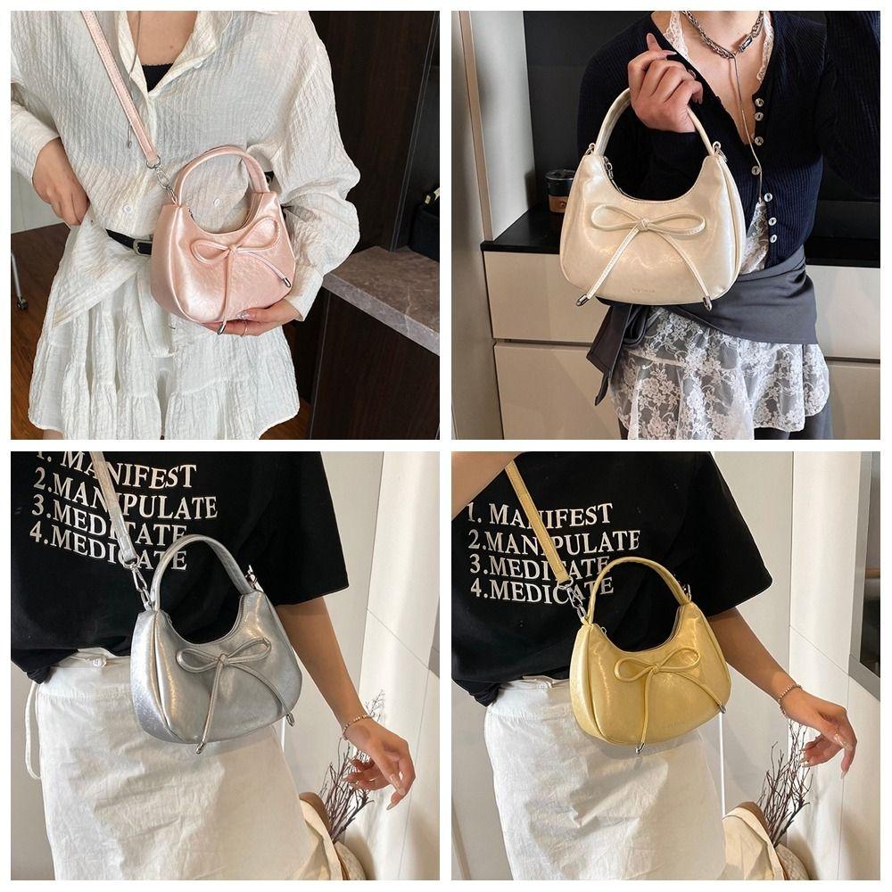 Crossbody Bow Tie Shoulder Bag Korean Style Y2K Hobo Bag Casual Bow Pu Handbag  Streetwear