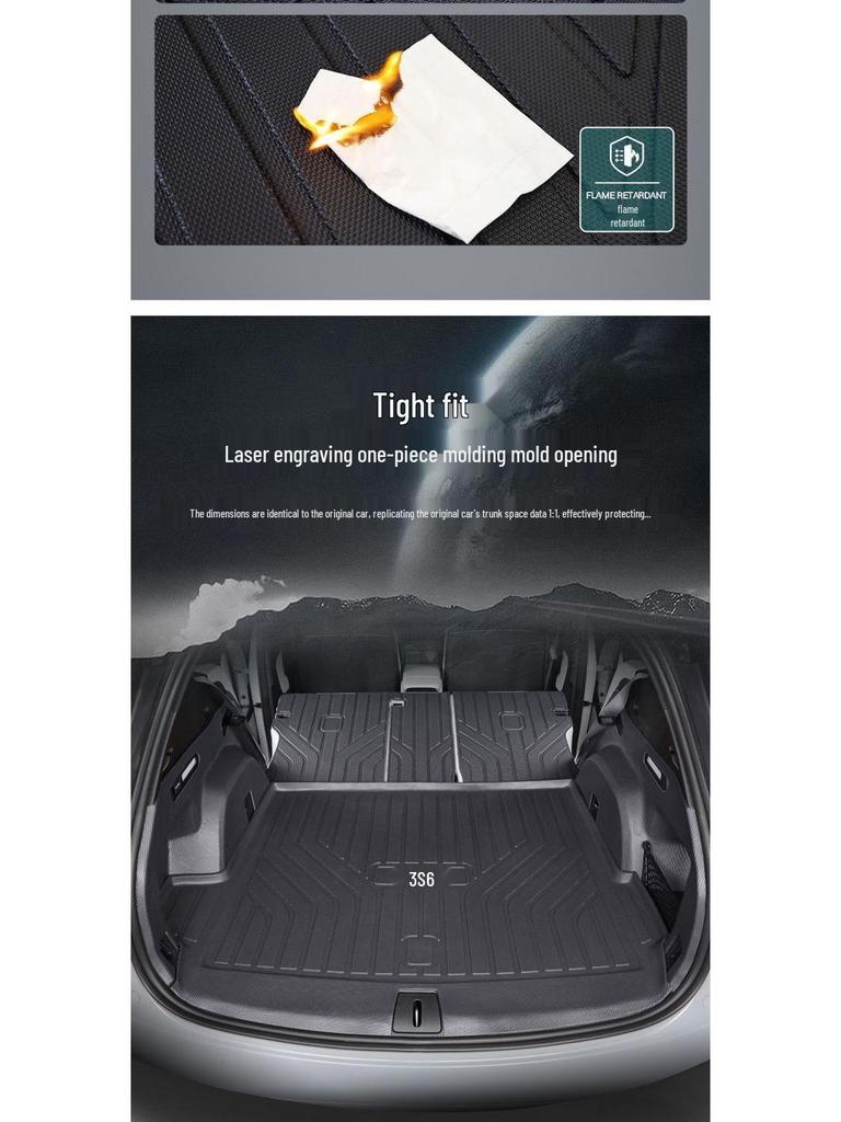 Compatible with 25 NIO ES6 models: TPE trunk mat, tailgate mat, door sill mat, and trunk cover.