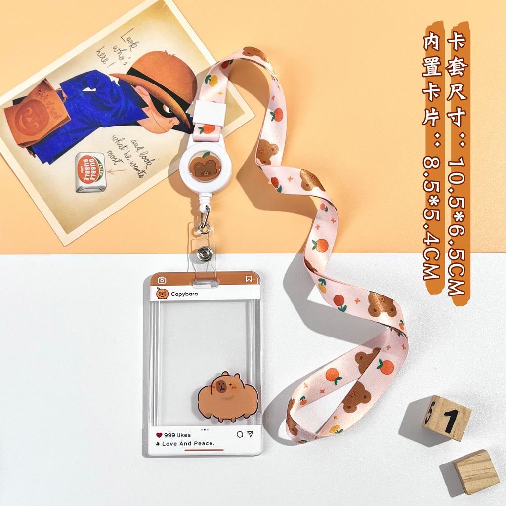 Cute Capybara Card Holder Cartoon Transparent Photo Card Holder Student Badge Protective Case ID Card Organizer Stationery Gift