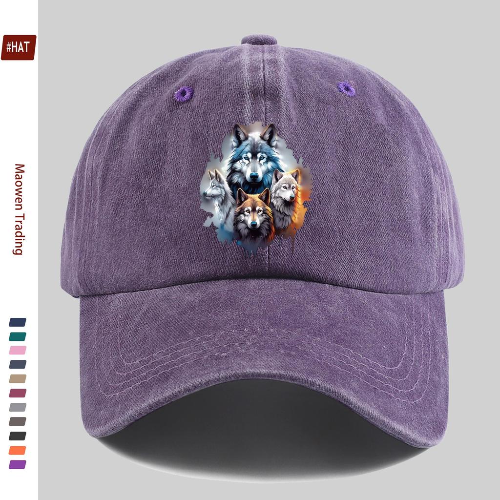 pc Four Wolves in the Jungle Print Baseball Cap with Forest Print Design Sun Hat Hunting Decorative Hat Adjustable Strap Mul