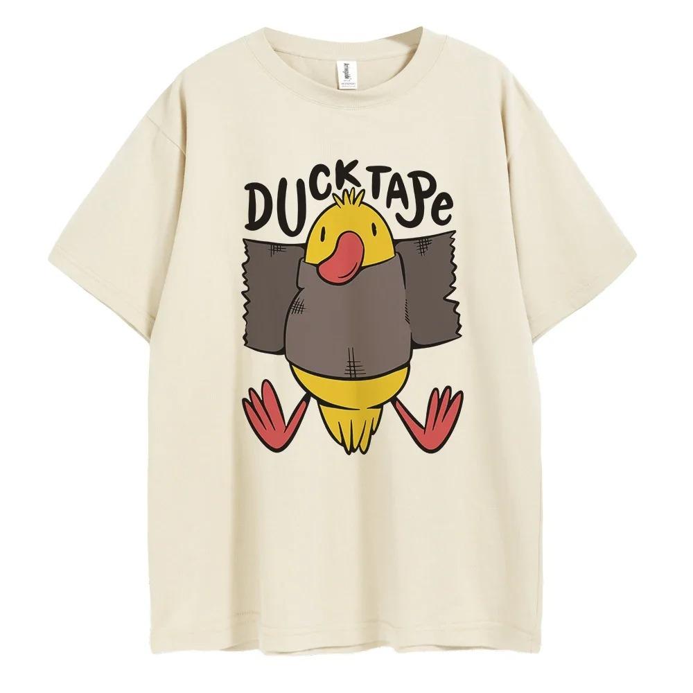 2024 Summer New Men's 100% Cotton Duckling English Letter Print High Quality Casual Street Gym Fashion Round Neck Top S-4XL