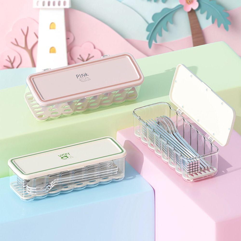 Transparent Chopstick Organizer with Drain Tray Multifunction Dinnerware Holder Plastic Chopstick Box For Utensils Drawer Spoons