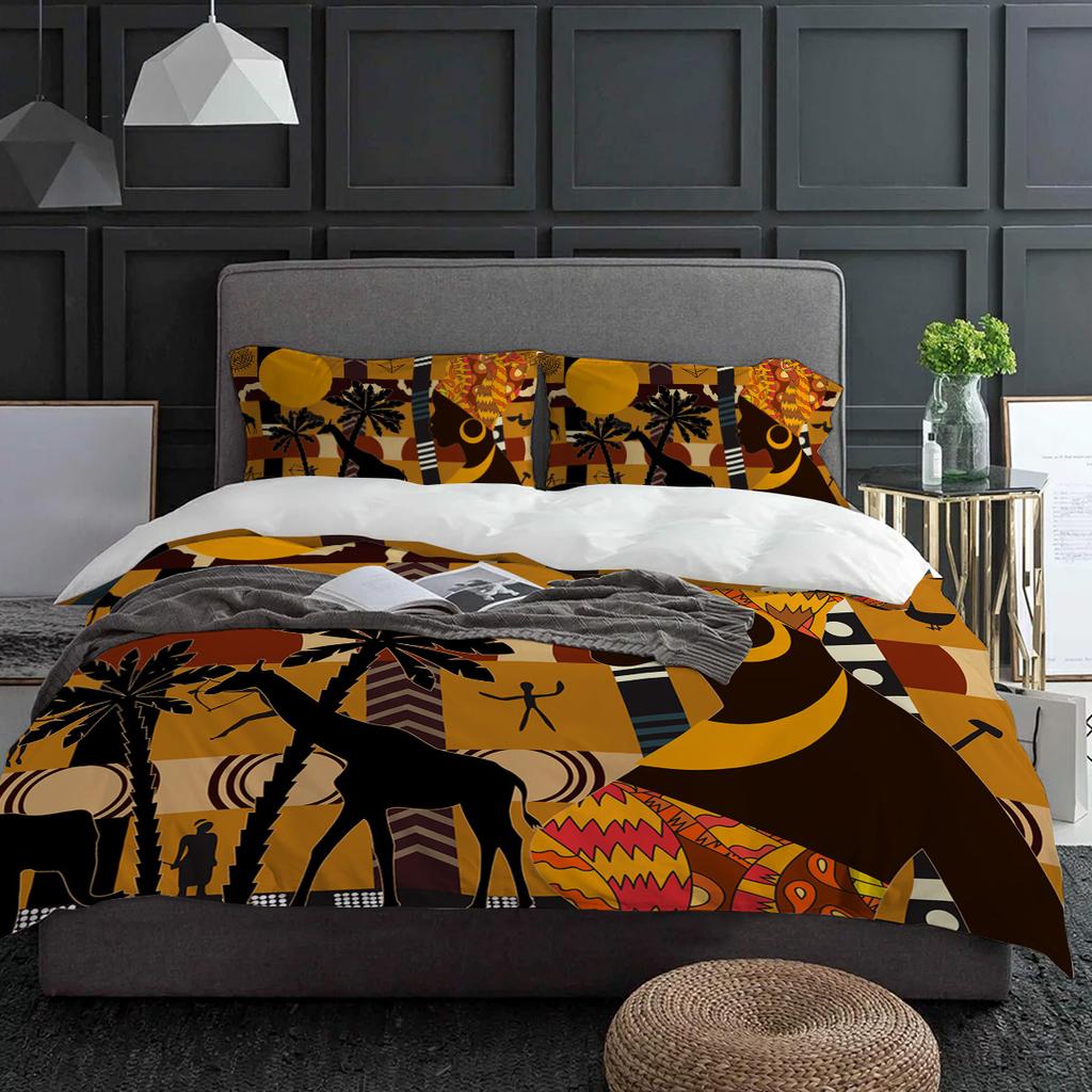 African Woman Female Elephant Giraffe Duvet Cover With Pillow Case Custom 3pcs Bedding Set Quilt Cover Double Bed Home Textile