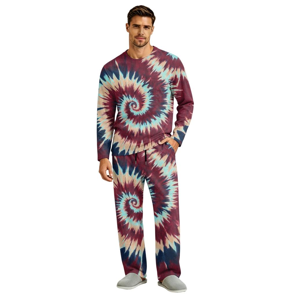 Men's Long Sleeve Pajama Set with Button Crotch and Elastic Drawstring Waist for Home Comfort