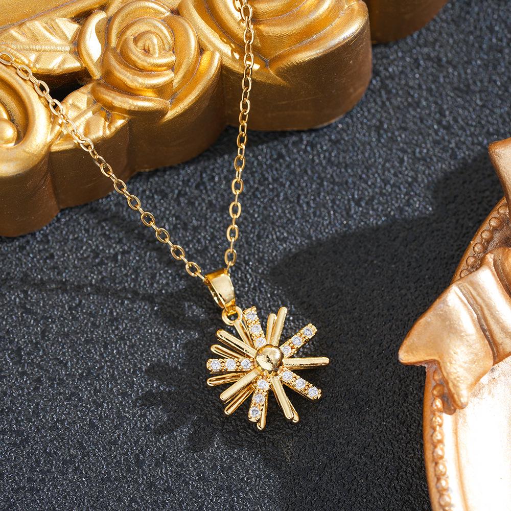 Women's Snowflake Rotatable Necklace: Gold-Plated Copper with Titanium Steel Pendant.