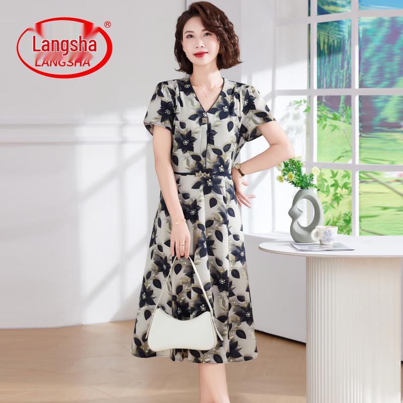 LangSha Women s Floral A-Line Midi Dress XL