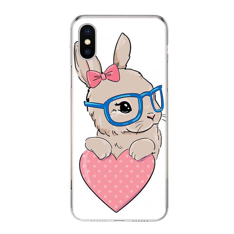 Cute White Baby Rabbits For iPhone 17 Air 16 15 14 Plus 13 Mini 12 11 Pro Max Phone Case 16E 7 Print 8 SE Fundas Cover Soft Coqu