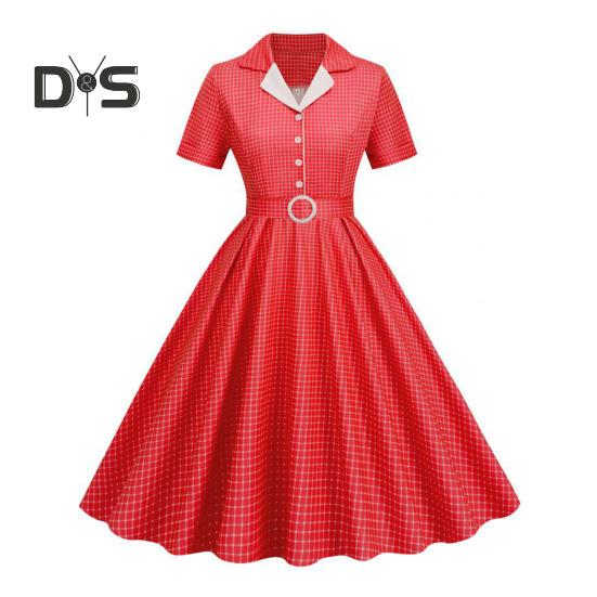 

Женское вечернее платье в стиле ретро, полуоднобортное, А-силуэта, с коротким рукавом, отложным воротником, V-образным вырезом, клетчатым принтом, с высоким поясом и узкой талией, для выпускного вечера L красный