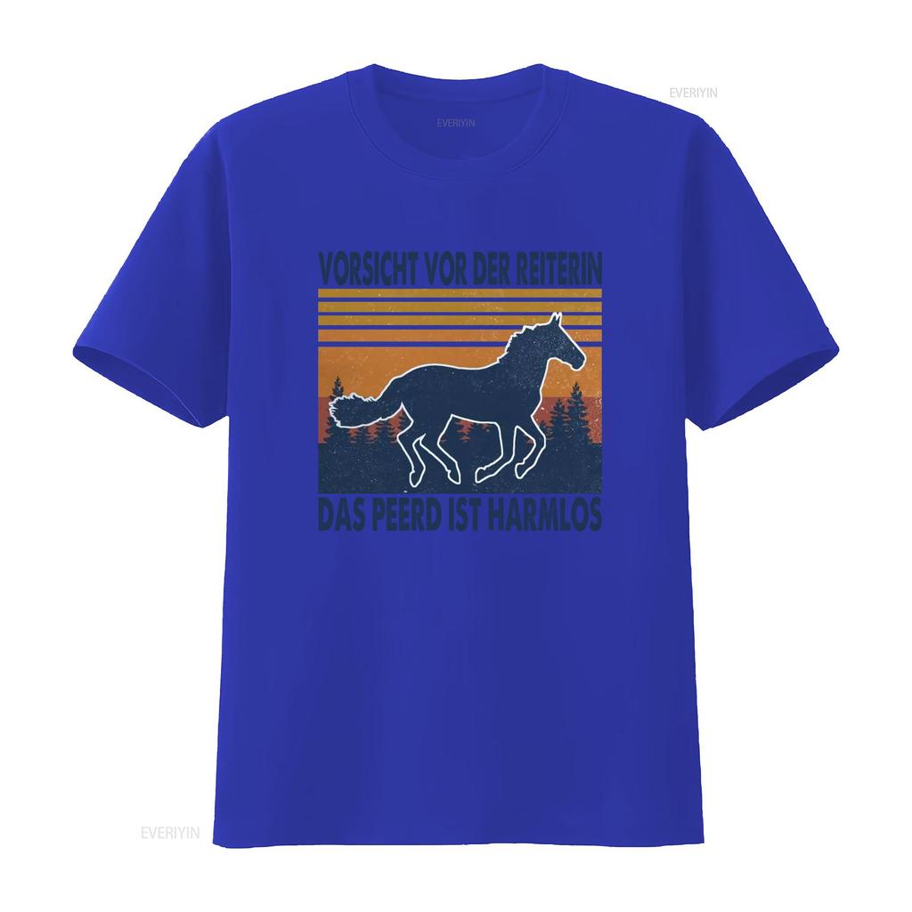 Horse Vorsicht Vor Der Reiterin Das Pferd Ist Harmlos T Shirt Print vintage Washed Unisex Slightly Casual Top For Everyday Wear