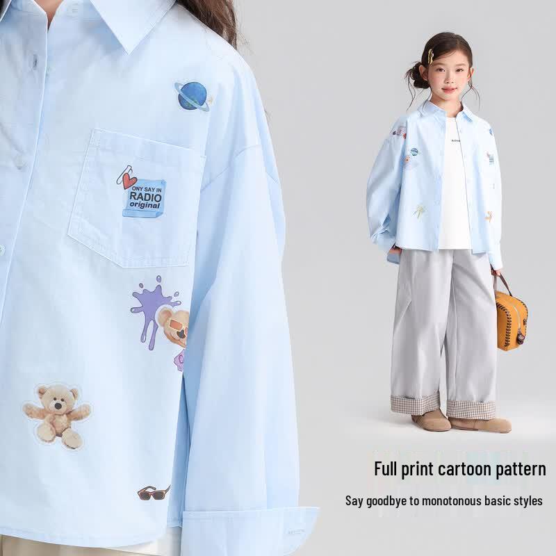 Pudding Haru Girls' Cotton Printed Casual Shirt