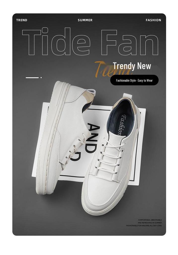 Men's Handmade Retro White Low-Top Board Shoes - Versatile Cowhide Casual Flats for Spring