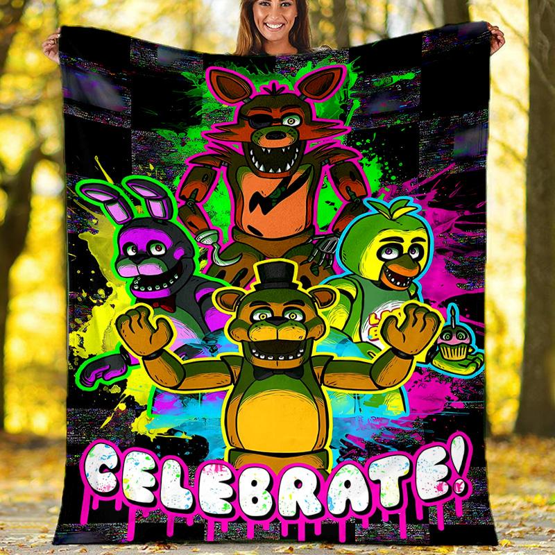 1pc Freddy Bear2 Theme Blanket - Digital Print, Polyester, Cozy for All Seasons, Perfect for Outdoor, Camping, and Travel