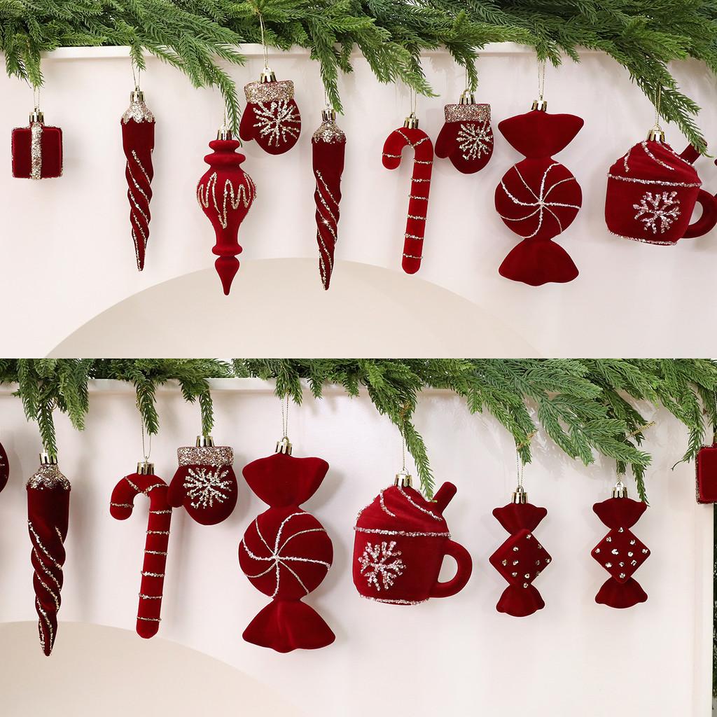 Christmas Tree Ornament Set With Plush Velvet Candy And House Shapes For Festive Decor