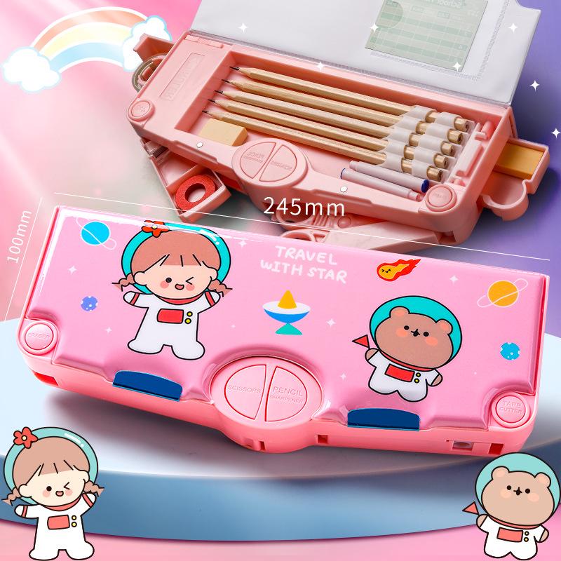 Cute Pencil Case for Girls, Kindergarten & Elementary Students: Multifunctional Stationery Box with Sharpener, Ruler & Scissors.
