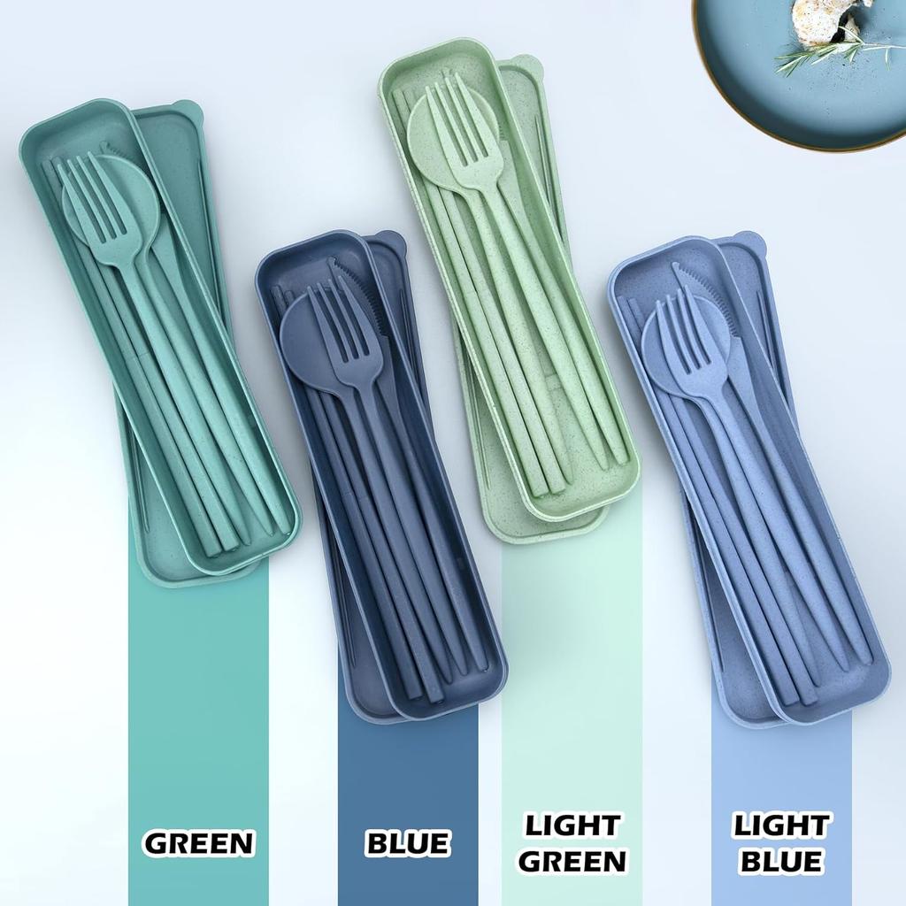 4 Sets Reusable Utensils Set with Case,Travel Utensils with Case,Reusable Utensils for Lunch Box accessories,Portable Chopsticks Knife Fork and Spoon