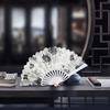 Plastic Folding Fan Chinese Style Retro Flower Plain Painting Soft Faux Silk Decorative Handheld Wedding Party Elegant Ladies Craft Cloth Fan Women