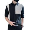 Spring and Autumn Korean Edition Trendy Polo Collar Stripe Block Color Light Mature Style Design Sense Three Quarter Shirt
