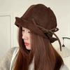 Bucket hat women's solid color versatile trendy face covering hat bow autumn and winter thin sunshade sunscreen basin hat