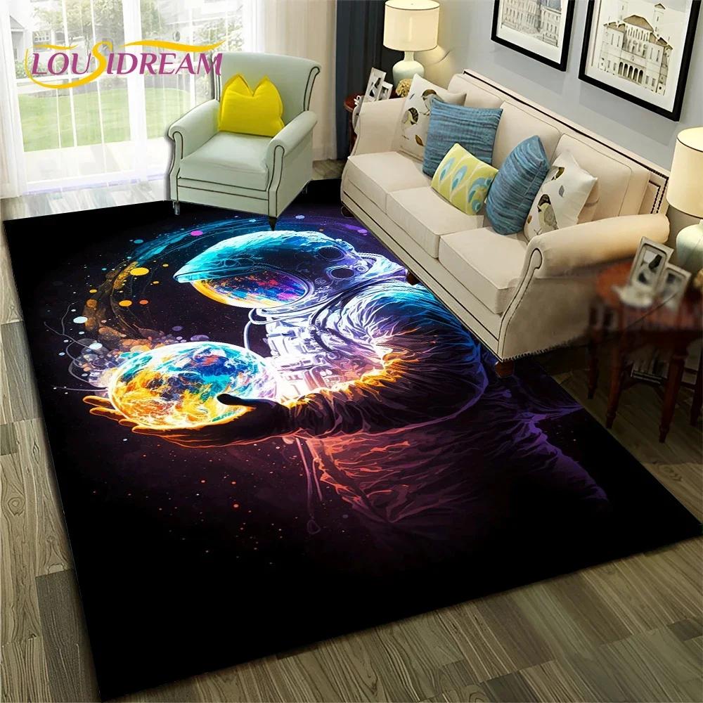 Outer Space Astronaut Planet Cartoon Carpet Rug for Home Living Room Bedroom Sofa Doormat Decor,Kid Area Rug Non-slip Floor Mat