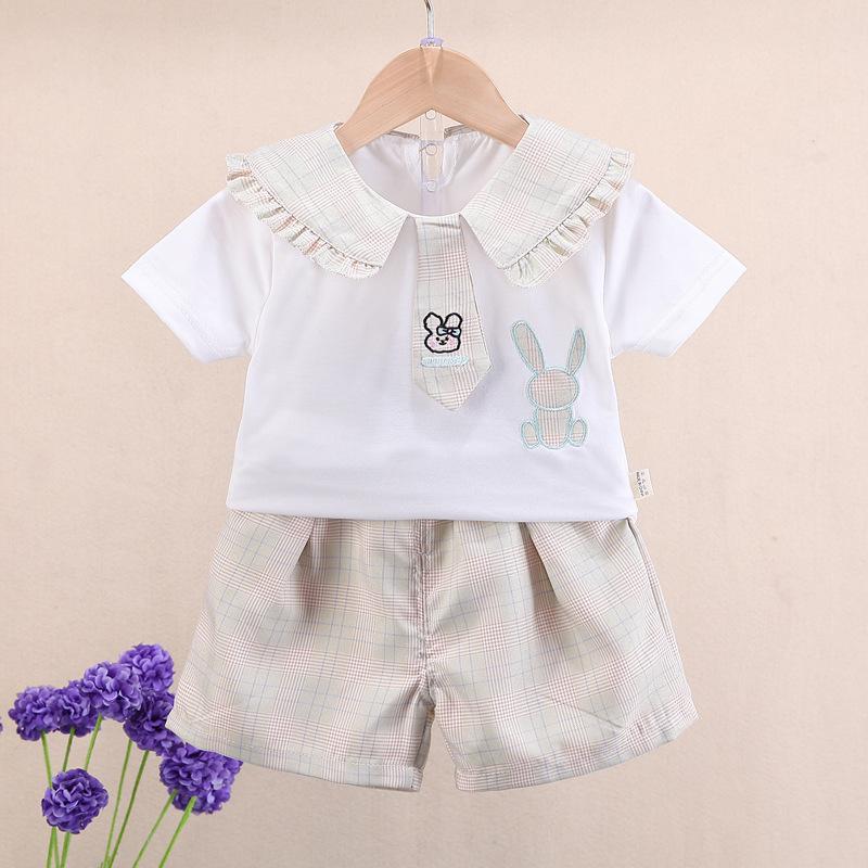 

Одежда для младенцев, летний костюм-рубашка с рисунком в консервативном стиле для девочек, детские топы с короткими рукавами + шорты, комплекты из 2 предметов для детей 4T хаки