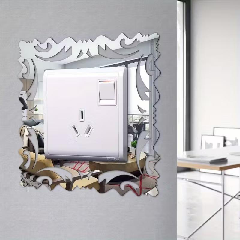 8pcs 3d Wall Sticker Light Switch Cover Mirror Stickers Self-Adhesive on The Wall Home Room Decoration Frame Shape