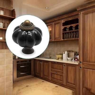6 or 12 Pcs of Elegant Black Pumpkin Vintage Ceramic Knobs for Cabinets - Complete with Mounting Screws, Ideal for Dresser, Drawer and Door Decor