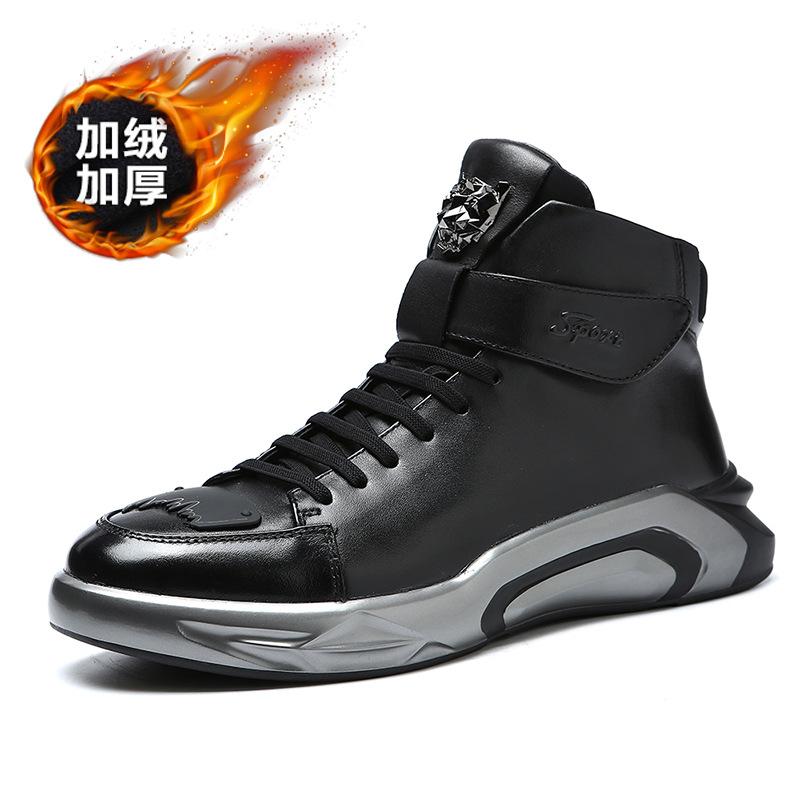 

Мужская обувь из натуральной кожи, осенне-зимние плюшевые утолщенные теплые хлопковые ботинки, повседневные кроссовки с толстой подошвой и противоскользящим покрытием для мужчин 44