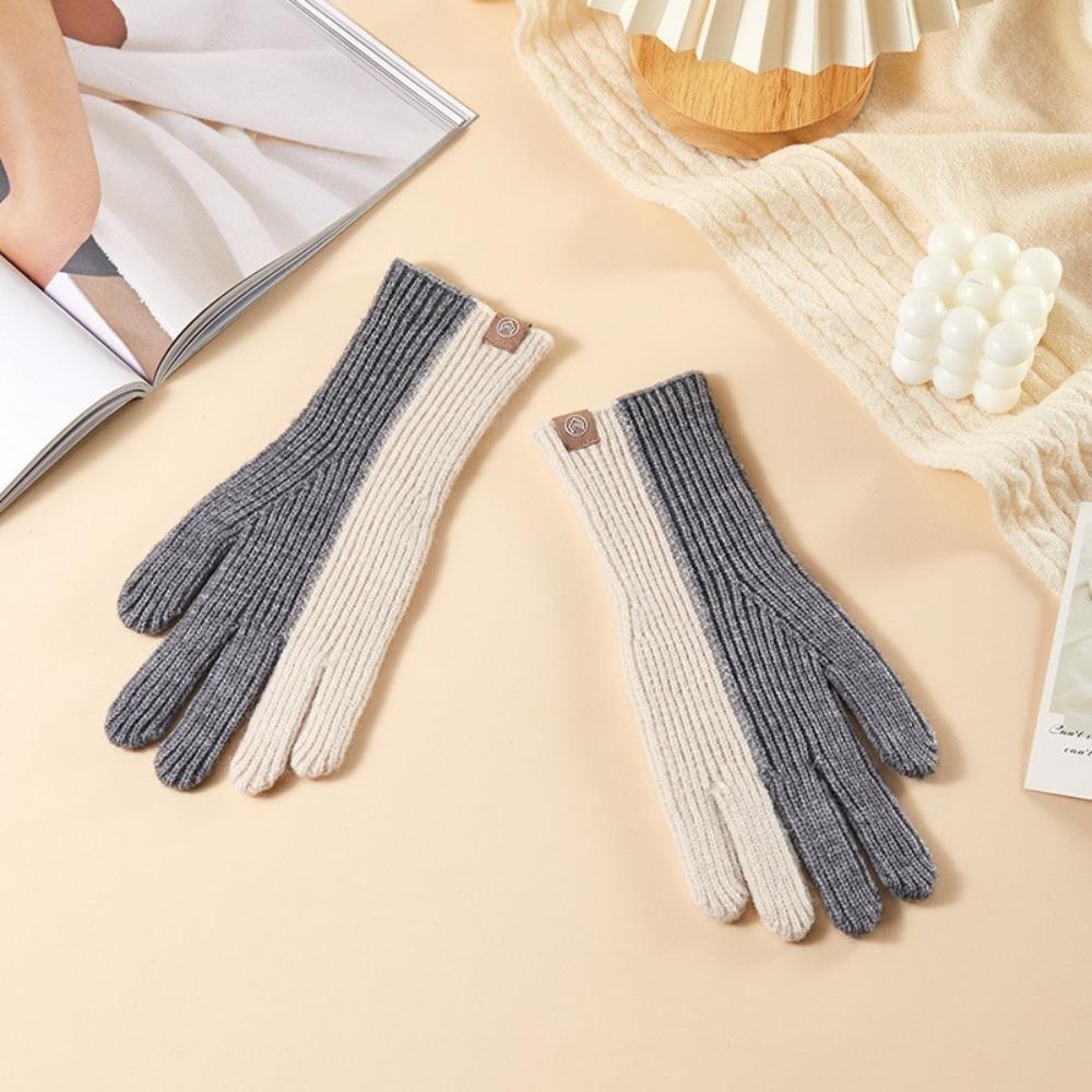 

Fashion Two-tone Winter Knitted Gloves Cold-Proof Breathable Thicken Warm Gloves Windproof Touch Screen Mitten Driving