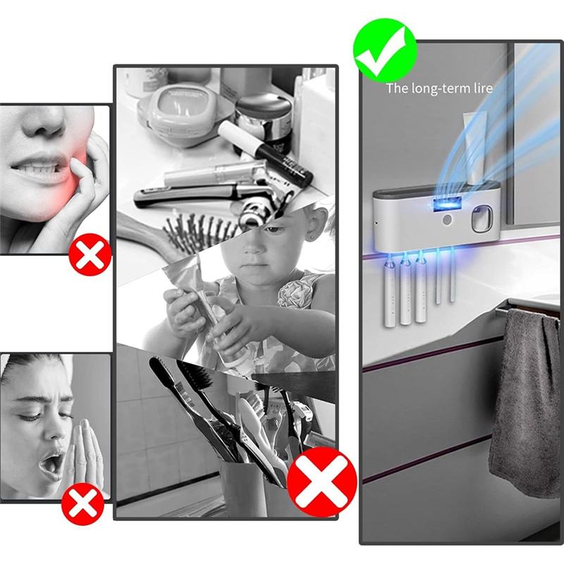 

A25F-Toothbrush Holders For Bathrooms, Bathroomand No Drilling Required 5 Groove Toothpaste Dispenser And Brush Holder