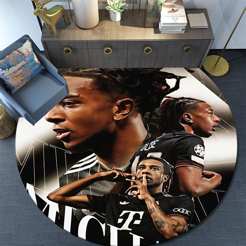 Okrągły Dywan z Nadrukiem Michaela Olise, Antypoślizgowy Zmywalny Okrągły Dywan do Salonu Sypialni Pokoju Zabaw, Dekoracja dla Fana Sportu, Prezent na Święta Urodziny